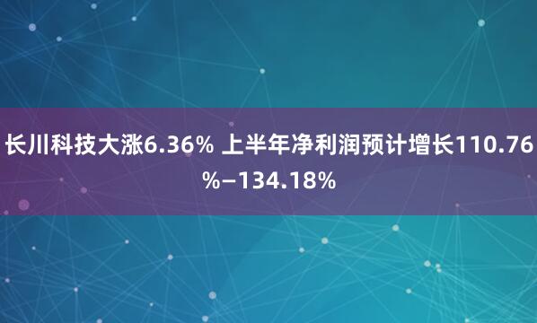 长川科技大涨6.36% 上半年净利润预计增长110.76%—134.18%